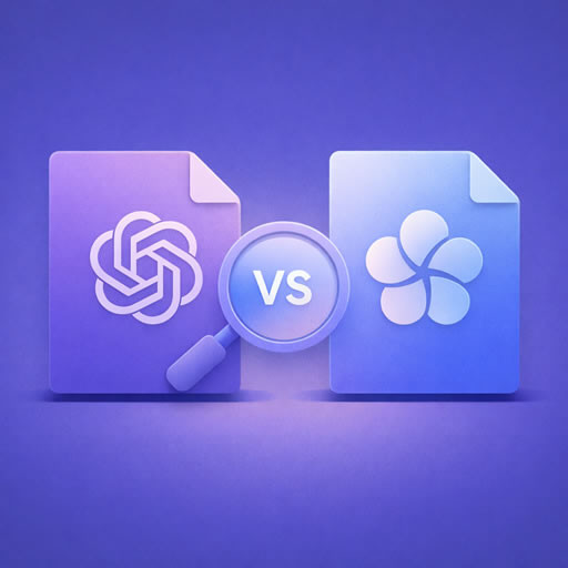 Illustration of two AI export files being compared side by side, representing the differences between ChatGPT and Claude data exports